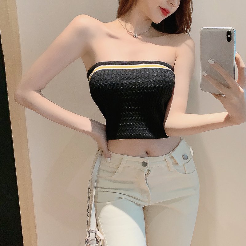 Áo ống ôm ngực IELGY dệt kim in họa tiết kẻ sọc kiểu mùa hè Hàn Quốc mới cho nữ