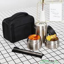 Bộ hộp đựng cơm giữ nhiệt LocknLock Hộp cơm trưa văn phòng Thép Không Gỉ Kèm Túi LHC8031SLV - T2Cmall