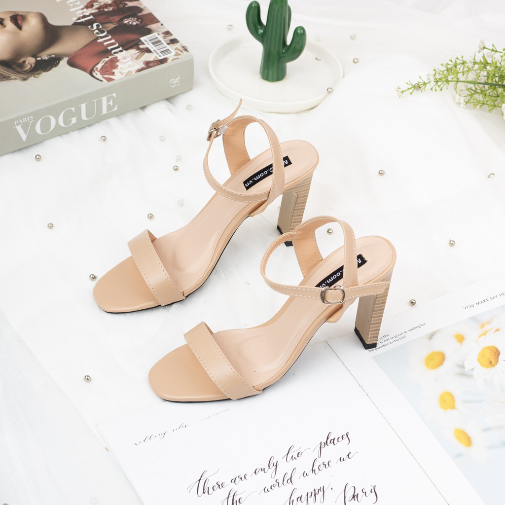 GIÀY SANDAL CAO GÓT MWC -CAO GÓT QUAI NGANG THANH LỊCH -CAO GÓT MŨI VUÔNG GÓT DẸP PHỐI VÂN GỖ CAO 9CM -NUCG -3870