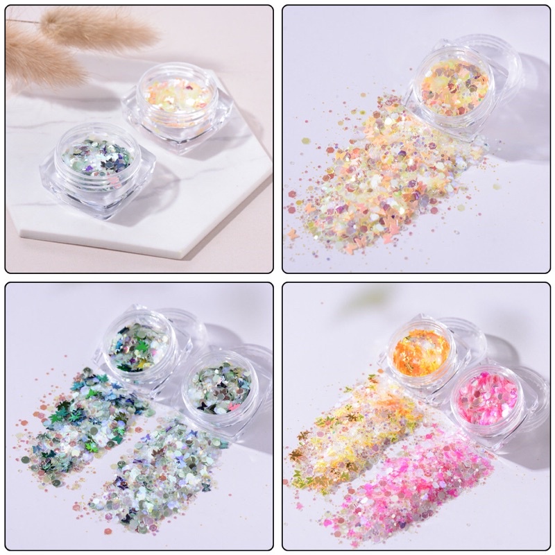 12 nhũ mắt kim tuyến cao cấp KIRA hình hoa, trái tim, lá, bướm, đám mây, ngôi sao R088-26 | BigBuy360 - bigbuy360.vn