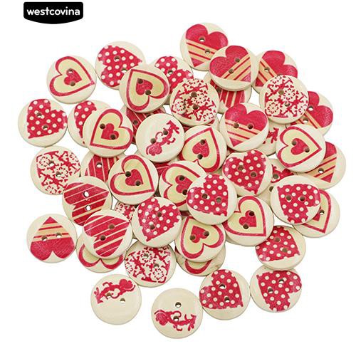 Set 100 nút hình tròn 2 lỗ họa tiết trái tim tự làm may vá thủ công