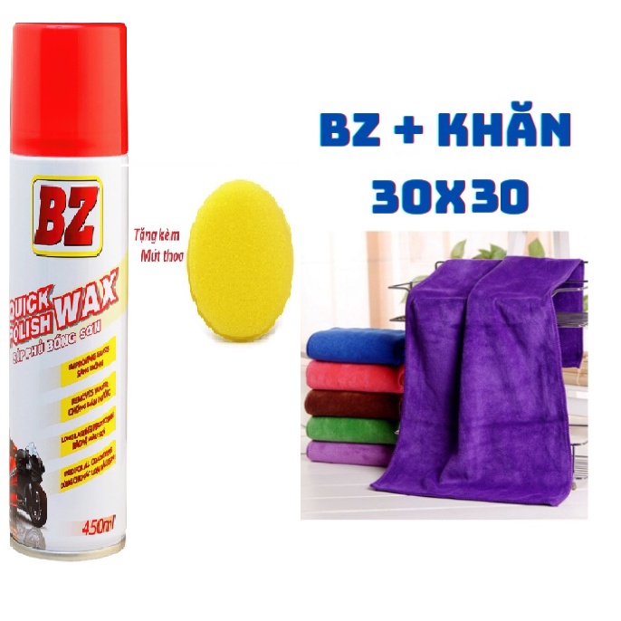 Combo dưỡng bóng BZ Quick Polish Wax tặng kèm khăn lau cao cấp sử dụng cho mọi bề mặt sơn
