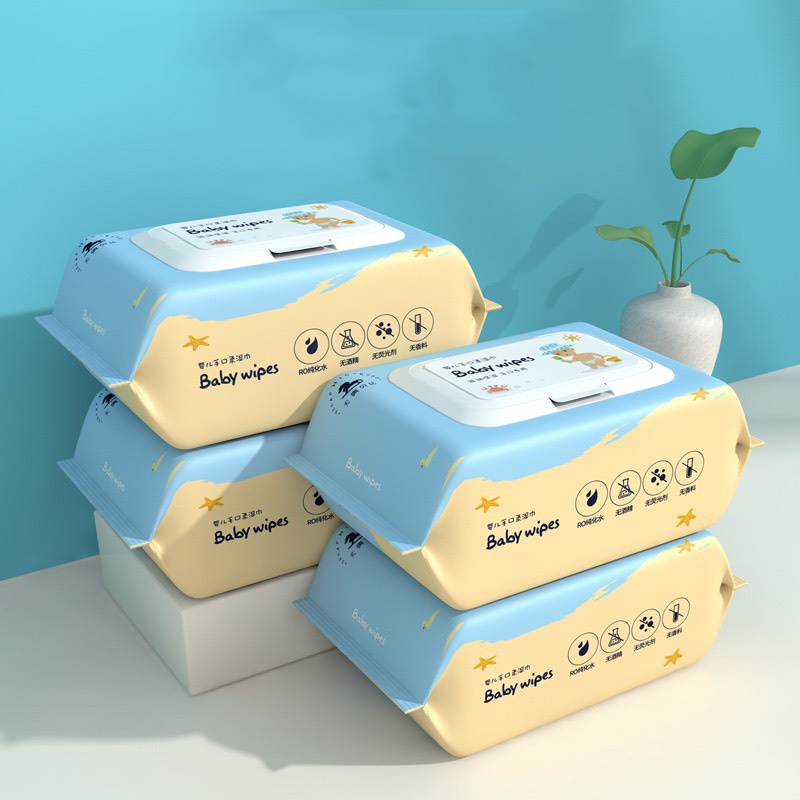 [Lẻ + Combo 4] Khăn ướt Baby wipes chuyên dụng cho bé hộp 100 tờ có nắp cho bé