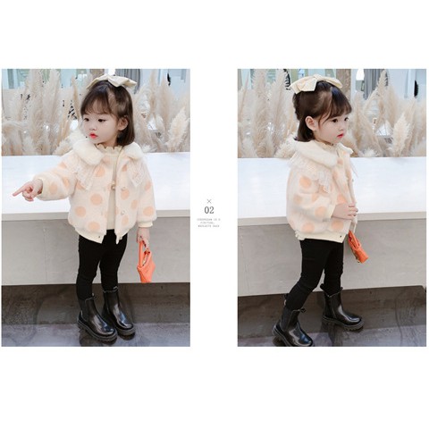 Áo khoác lông lót nhung bé gái size 8-15kg họa tiết chấm tròn chất siêu đẹp AK11