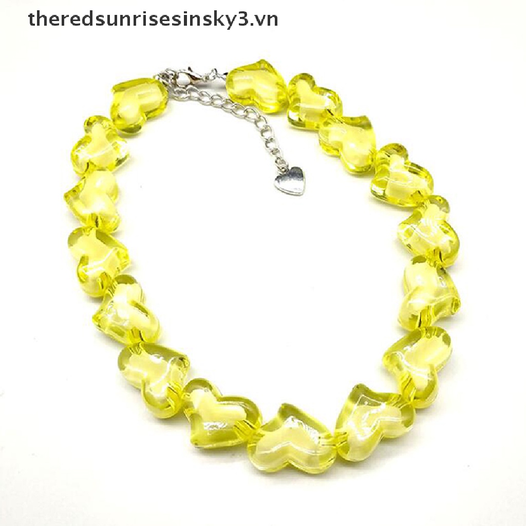 Vòng Cổ Choker Hình Trái Tim Bằng Acrylic Nhiều Màu Phong Cách Hip Hop Punk Cho Nữ
