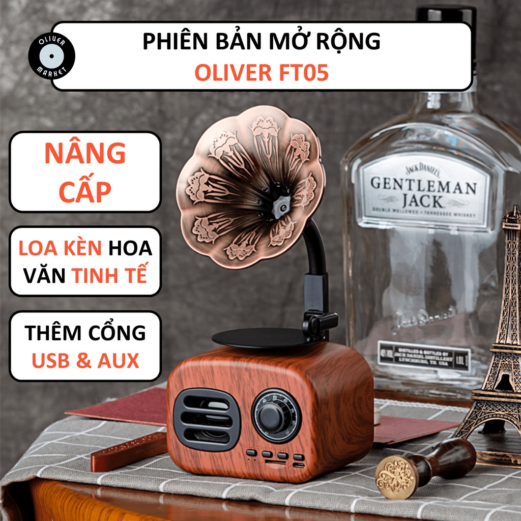 Loa Bluetooth Mini OLIVER BT01 Đồ Decor Bàn Học Trang Trí Phòng Ngủ Vân Gỗ Cổ Điển Loa Laptop Retro Vintage Làm Quà Tặng