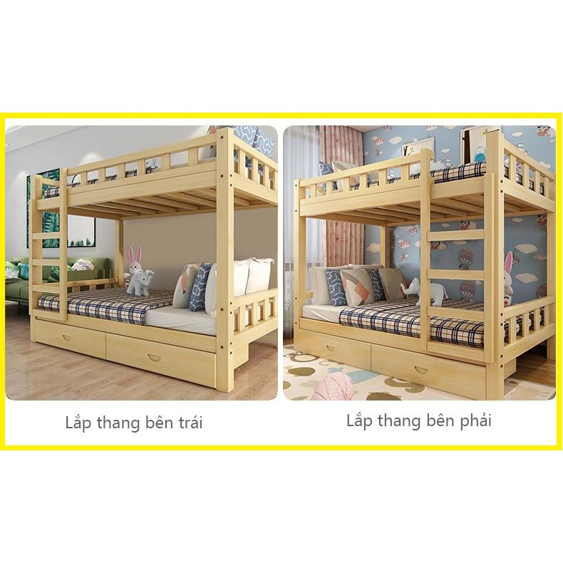 Giường tầng gỗ thông mộc trẻ em không kèm đệm-giường gỗ cao cấp