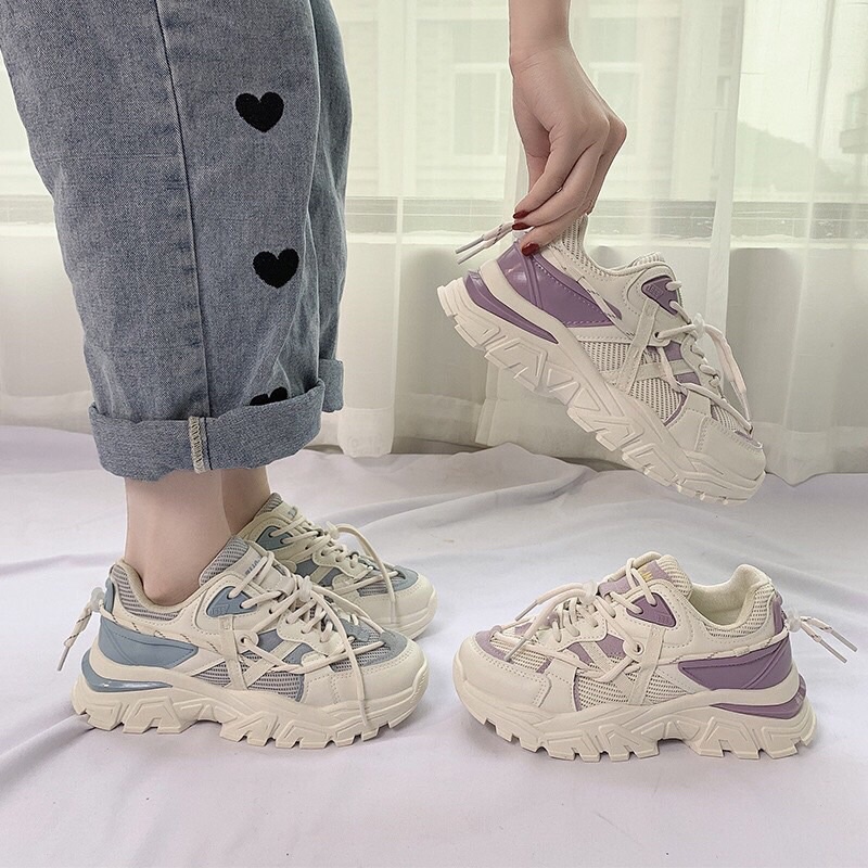 (video thật) giày nữ thể thao sneaker phối màu hót 2022 đế đúc răng cưa