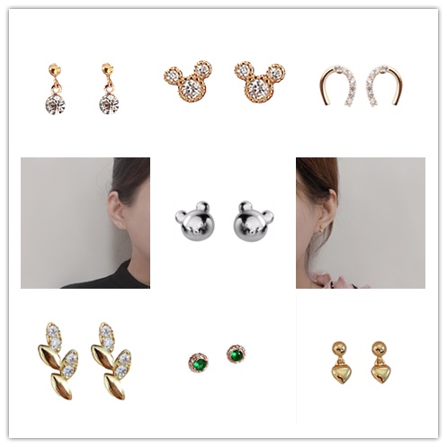 Khuyên Tai Hình Chữ U 10 Kiểu Họa Tiết Tùy Chọn Phong Cách Hàn Quốc