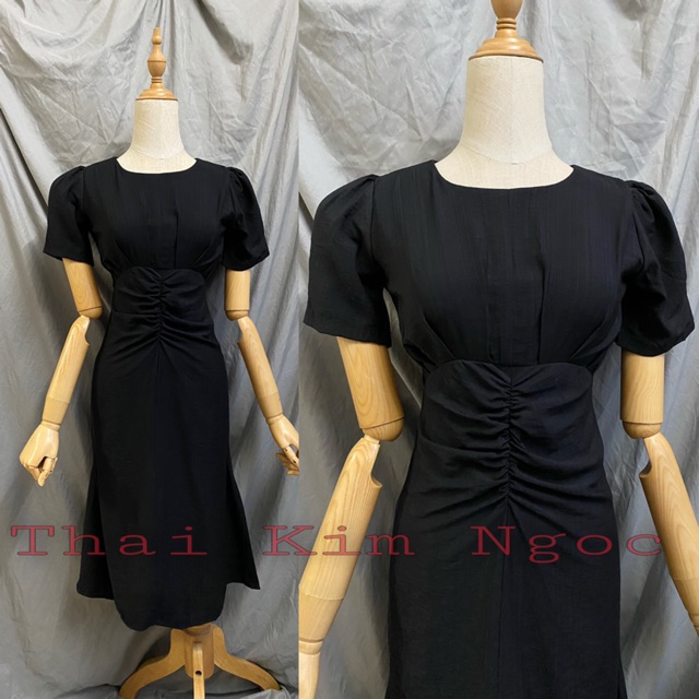 Đầm dự tiệc trắng nhíu eo tay phồng | BigBuy360 - bigbuy360.vn