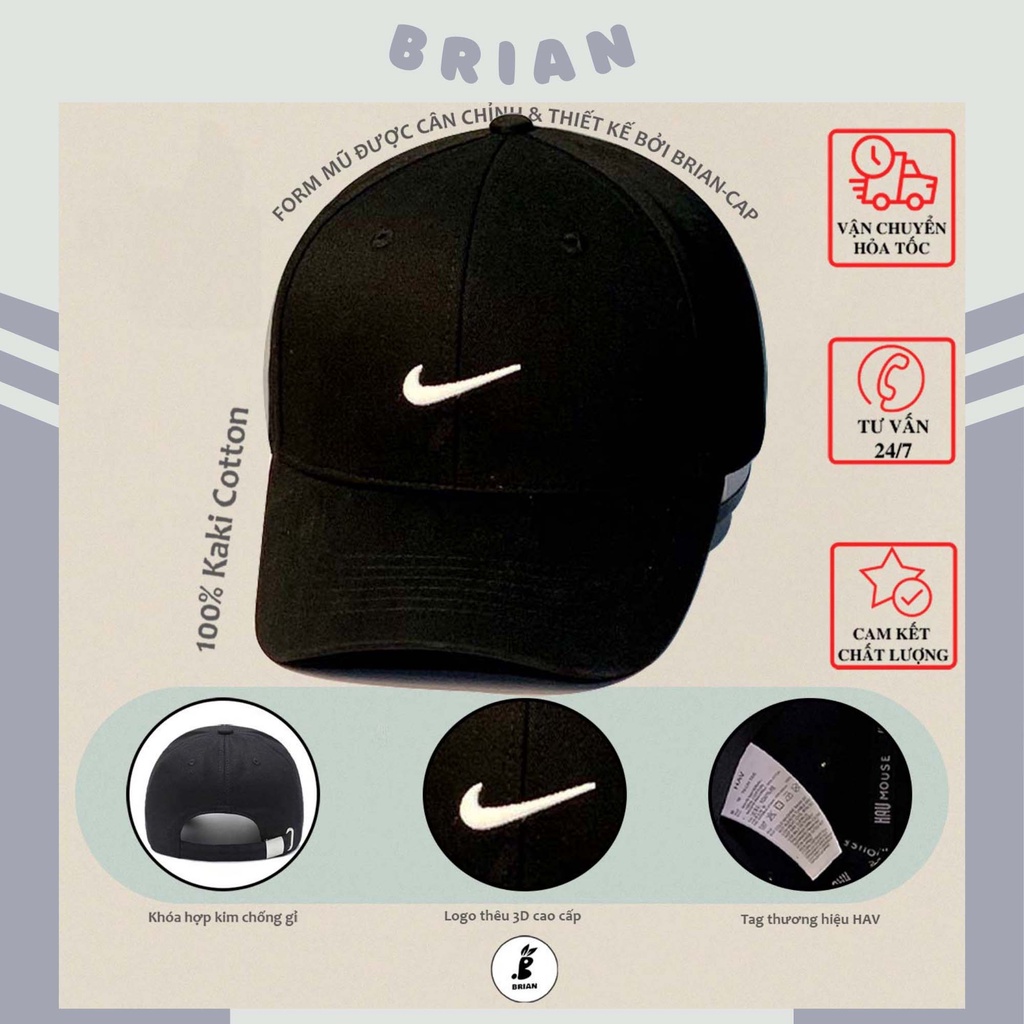 Mũ lưỡi trai Nike thêu logo trắng dáng thể thao, nón kết lưỡi trai dã ngoại thêu logo hàng xuất dư Hàn cho nam và nữ.