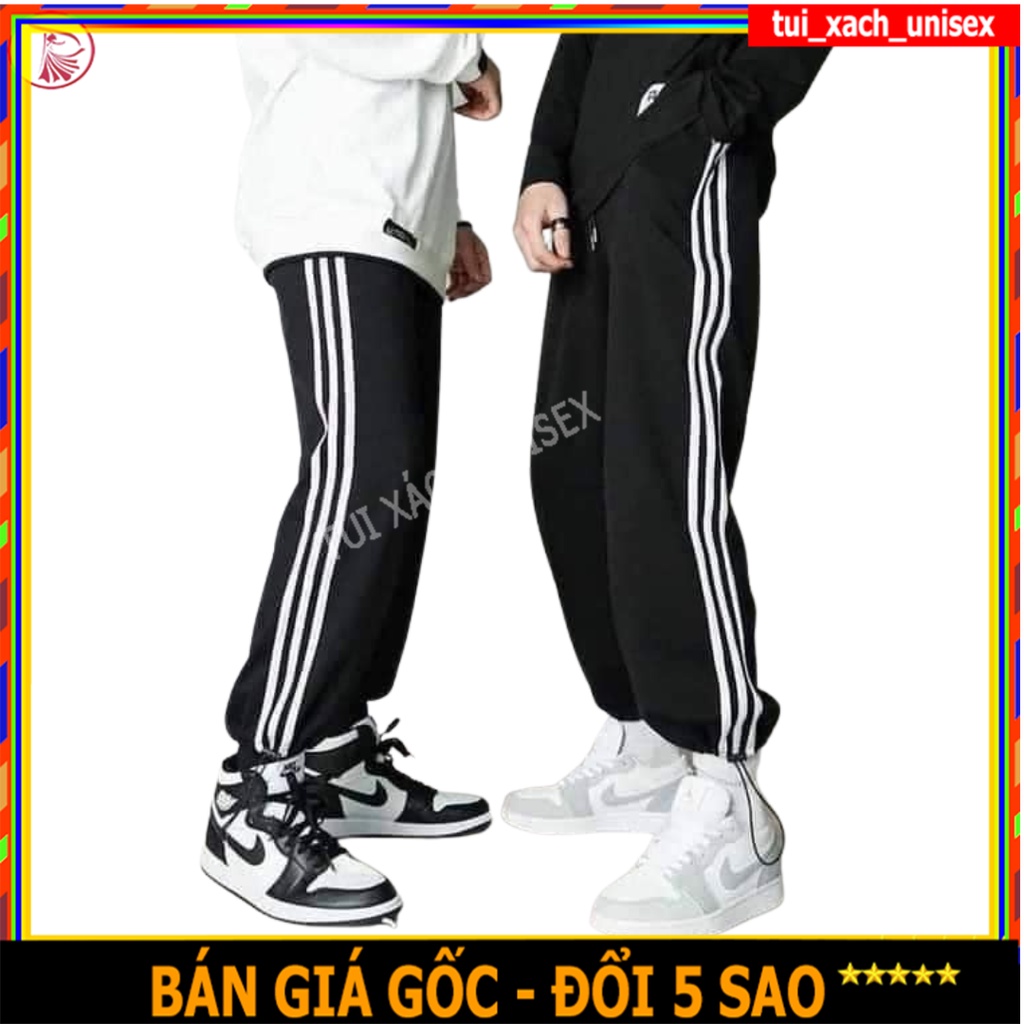 SIÊU HOT  QUẦN JOGGER NỈ GOURD Unisex PHỐI 3 SỌC BO CHÂN DÂY RÚT MẶC ĐƯỢC 2 KIỂU ỐNG XUÔNG - ÔM NAM NỮ THUN DÀY DÀI