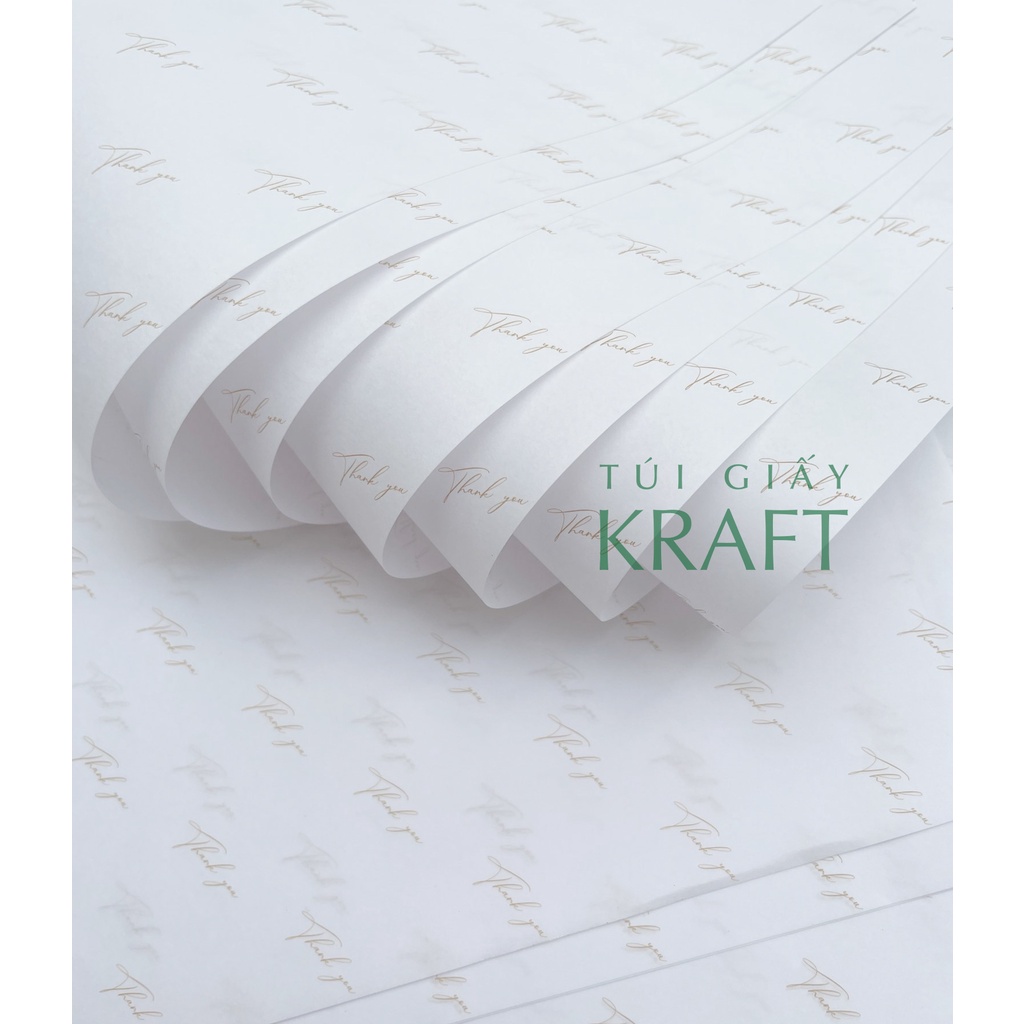 Giấy gói hàng in chữ Thank you vàng khổ nhỏ 21 x 40cm, giấy pelure