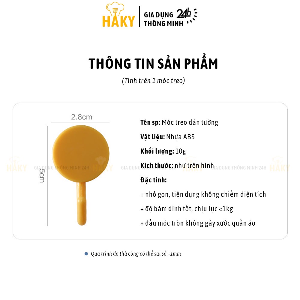 Set 10 móc dán tường treo đồ đa năng HAKY005, móc treo nhiều màu, nhỏ gọn và tiện dụng, chịu lực&lt;1kg, đồ bền cao