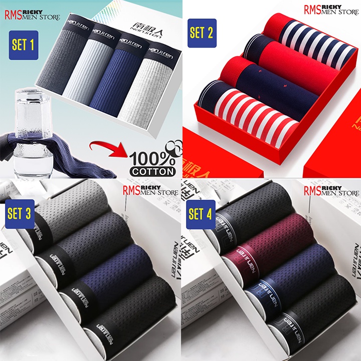 Thanh Lí  Hộp 4 Quần Lót Nam Boxer ( quần sịp đùi ) Cao Cấp xuất Âu