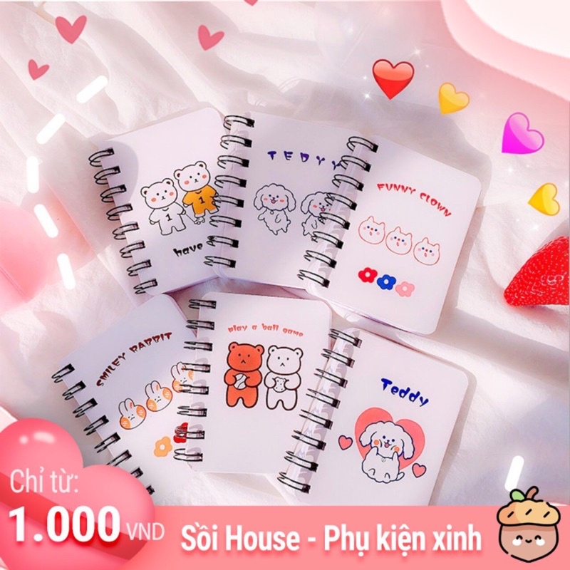 Sổ tay mini lò xo màu trắng siêu dễ thương Sồi House