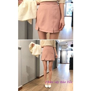 Chân váy chữ A hồng phấn xẻ 2 vạt trước - M20