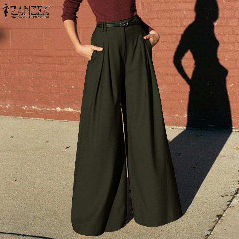 Quần dài ZANZEA ống rộng có túi  kiểu thắt dây cho nữ