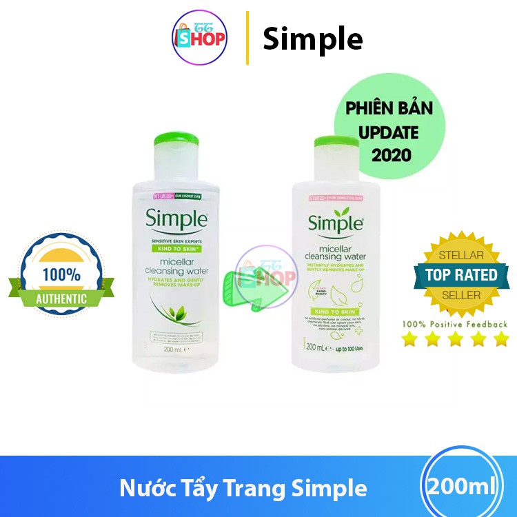 Nước tẩy trang không cồn Simple Micellar Cleansing Water 200ml