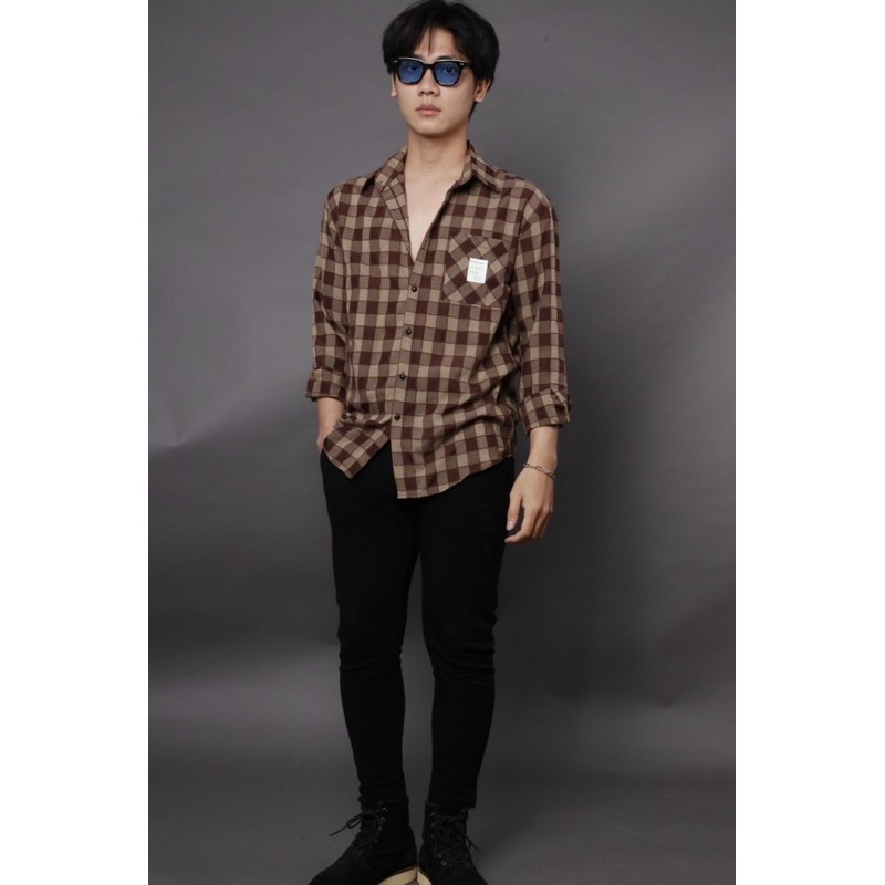 Sơ mi caro nam không nhăn vải mát, thiết kế