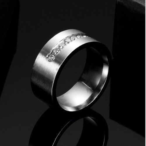 Nhẫn Nam Bản To Loại Mờ Có Đính Đá Nhân Tạo Titan Không Rỉ TT 2380