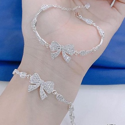 Lắc tay nữ bạc ta, lắc tay nơ gắn đá bibi silver siêu xinh dài 15-16cm