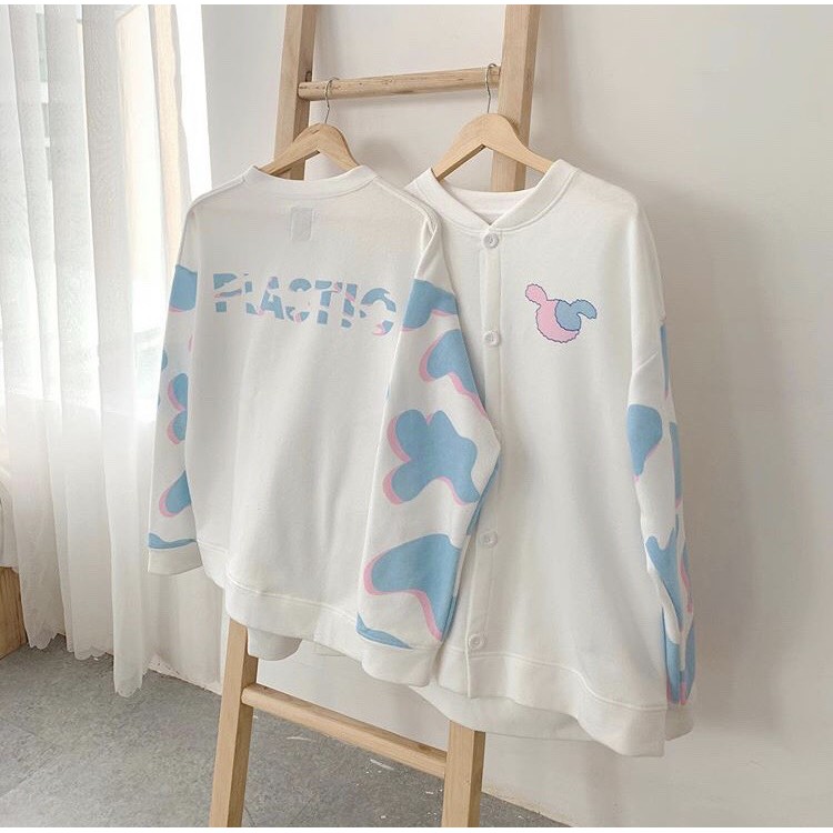 [Mã FASHION10KP giảm 10K đơn 50K] Áo Khoác Cardigan Unisex Nỉ Loang Xanh Hồng PLASTIC Tay Bồng Ulzzang | BigBuy360 - bigbuy360.vn