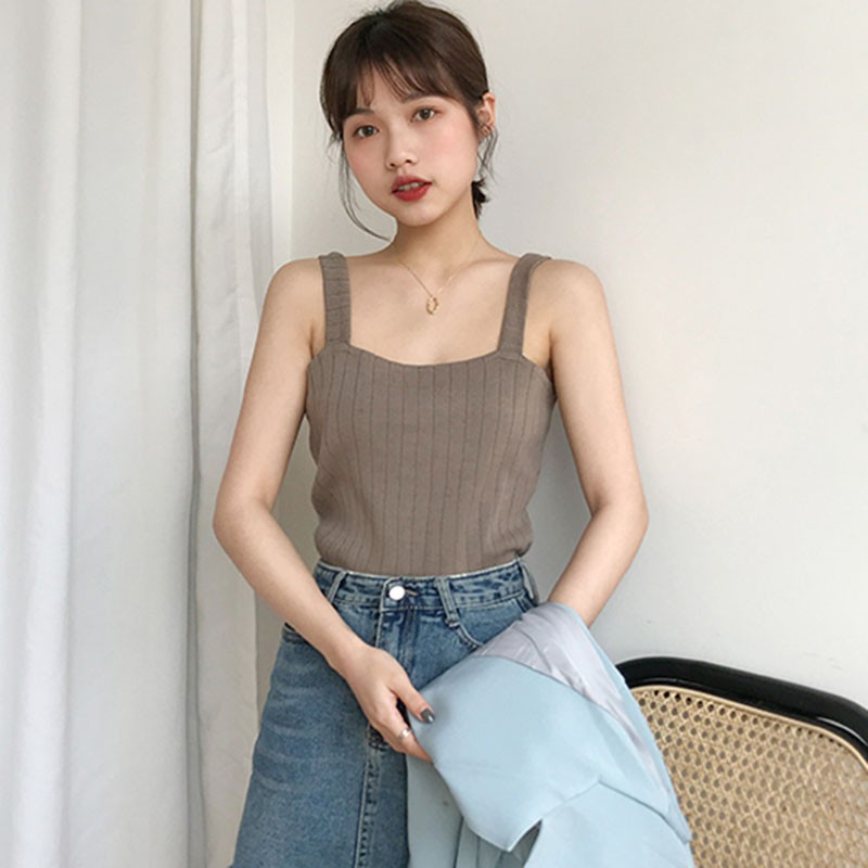 Áo Hai Dây Và Ba Lỗ Áo Len Hai Dây Màu Trơn Kiểu Dáng Hàn Quốc Nữ Tính