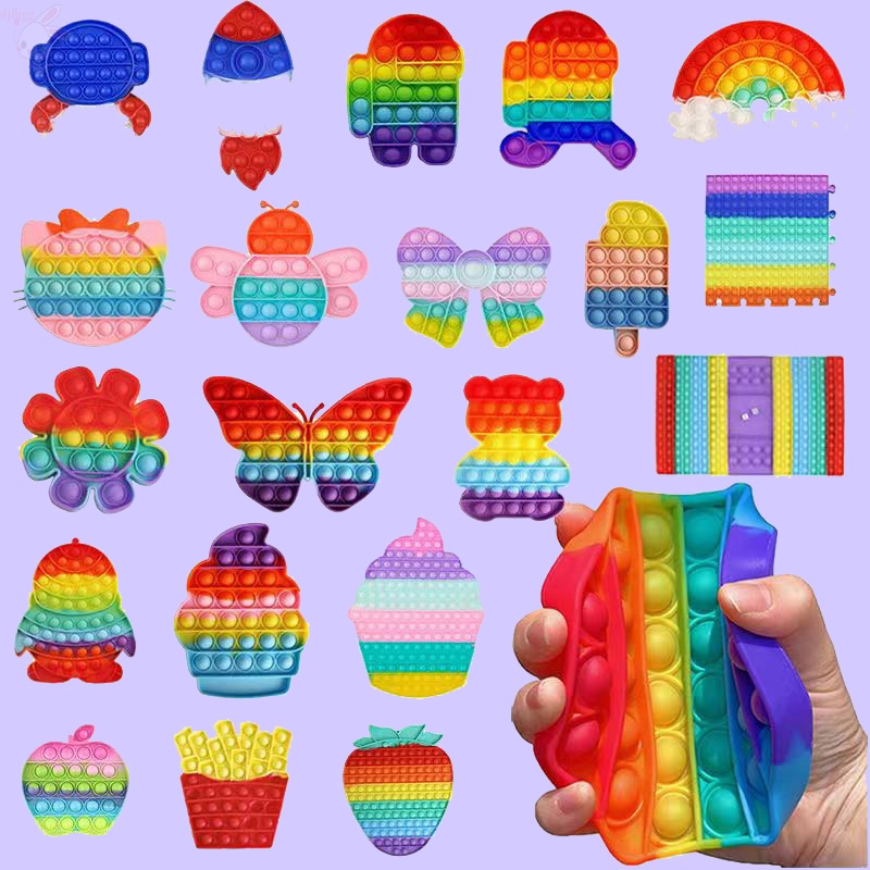 【Giao hàng nhanh】Pop it figet toy/ đồ chơi pop it cầu vồng hình vuông/ tròn/ tim siêu nhạy cực đã tay / Giúp Giảm Căng Thẳng Hiệu Quả sắc cầu vồng Đồ chơi