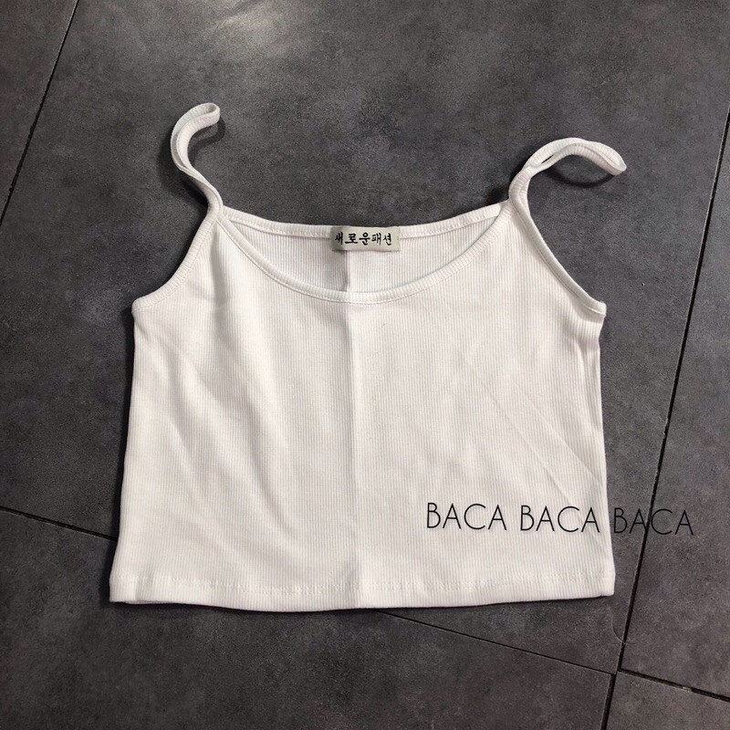Áo Croptop Ôm 2 Dây Chất Gân Dẻo Phong Cách Ulzzang (Nhiều màu)