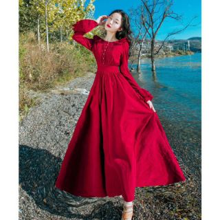 Đầm maxi đỏ tay dài sang trọng - Kèm hình thật 100%