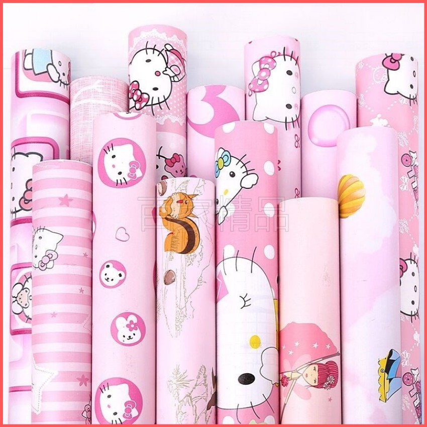 Giấy dán tường hello kitty có keo sẵn khổ rộng 45cm, Decal giấy dán tường phòng bé gái và bé trai - Lala Mar