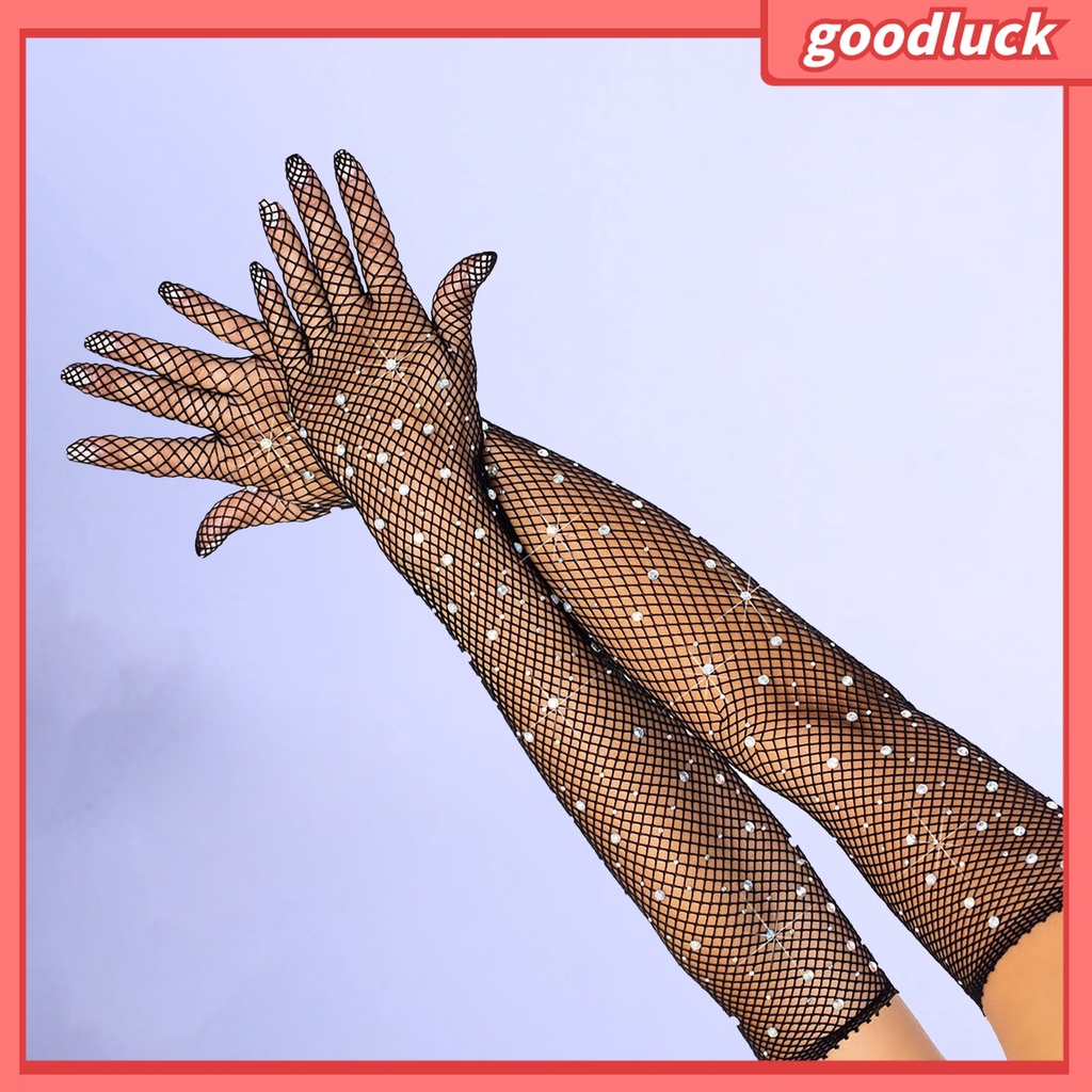 1 Đôi Găng Tay Lưới Đính Đá Co Giãn Dành Cho Nữ