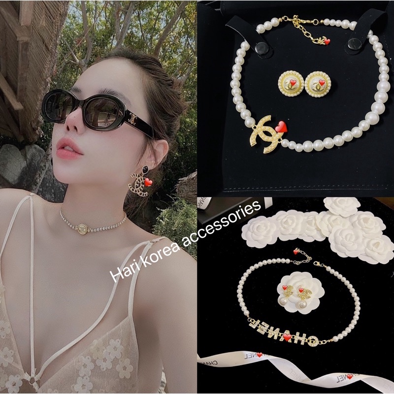 Bộ trang sức hotgirl, Sét vòng cổ bông tai hãng cao cấp , phụ kiện trang sức Hari korea accessories