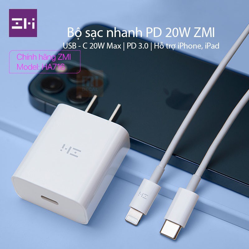 Củ sạc nhanh ZMI HA716 PD 20W Cổng USB-C, Có MFi, Hỗ trợ iPhone 12 / 11 / SE / 8 / 8P, iPad - Minh Tín Shop