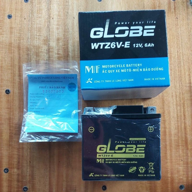 Bình điện ( Acquy ) GLOBE chính hãng WTZ6V-E dành cho các xe tay ga