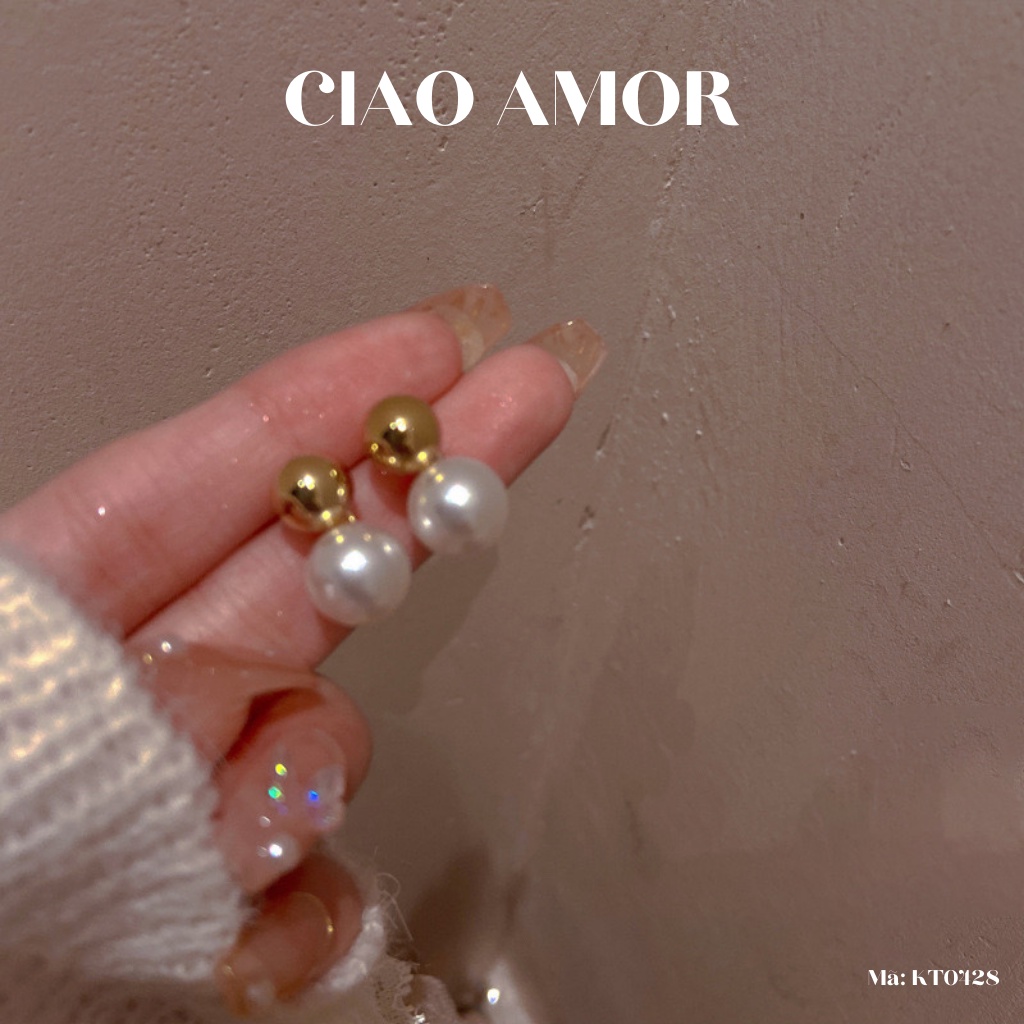 KT0428-Khuyên tai nữ, Bông tai bạc 925 ngọc tròng trên dưới dự tiệc sang trọng đơn giản