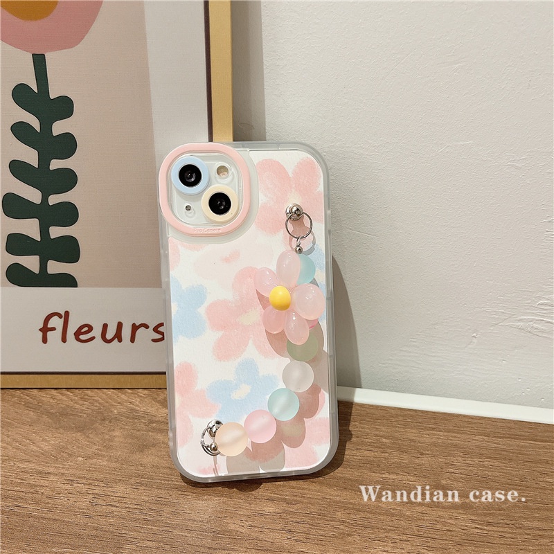 Ốp Điện Thoại Họa Tiết Hoa Màu Hồng Có Dây Đeo Tay Mẫu Mới Cho Iphone 13 Apple 12 11 xsmax xr x
