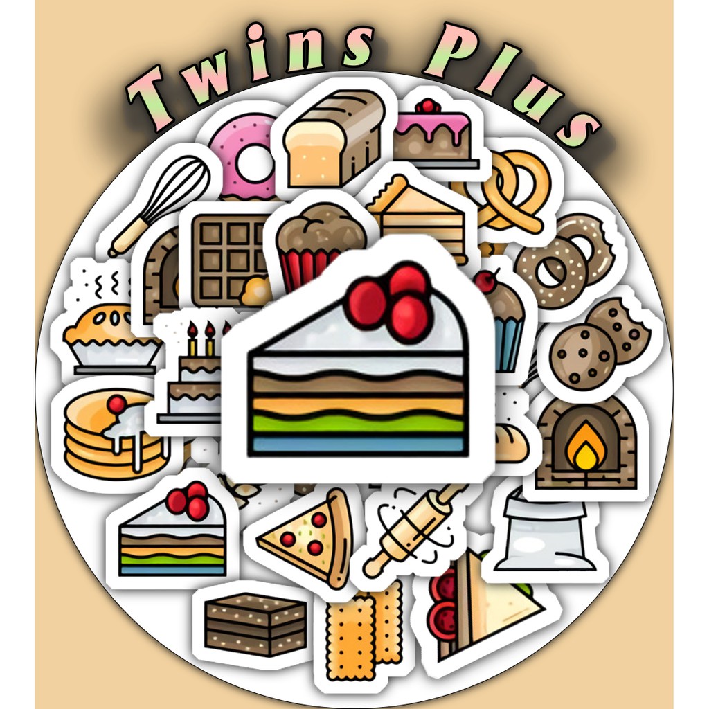 [Twins Plus] Bộ 25 Sticker Bakery dán trang trí laptop, máy tính bỏ túi, vali, điện thoại, đàn ghita