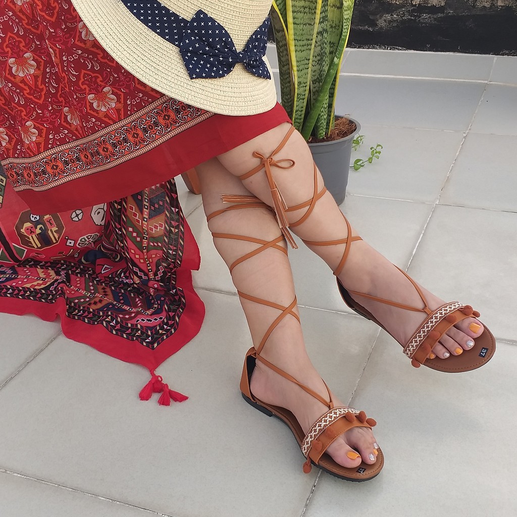 Giày Sandal Chiến Binh Cột Dây Phong Cách Boho  (tua mới)