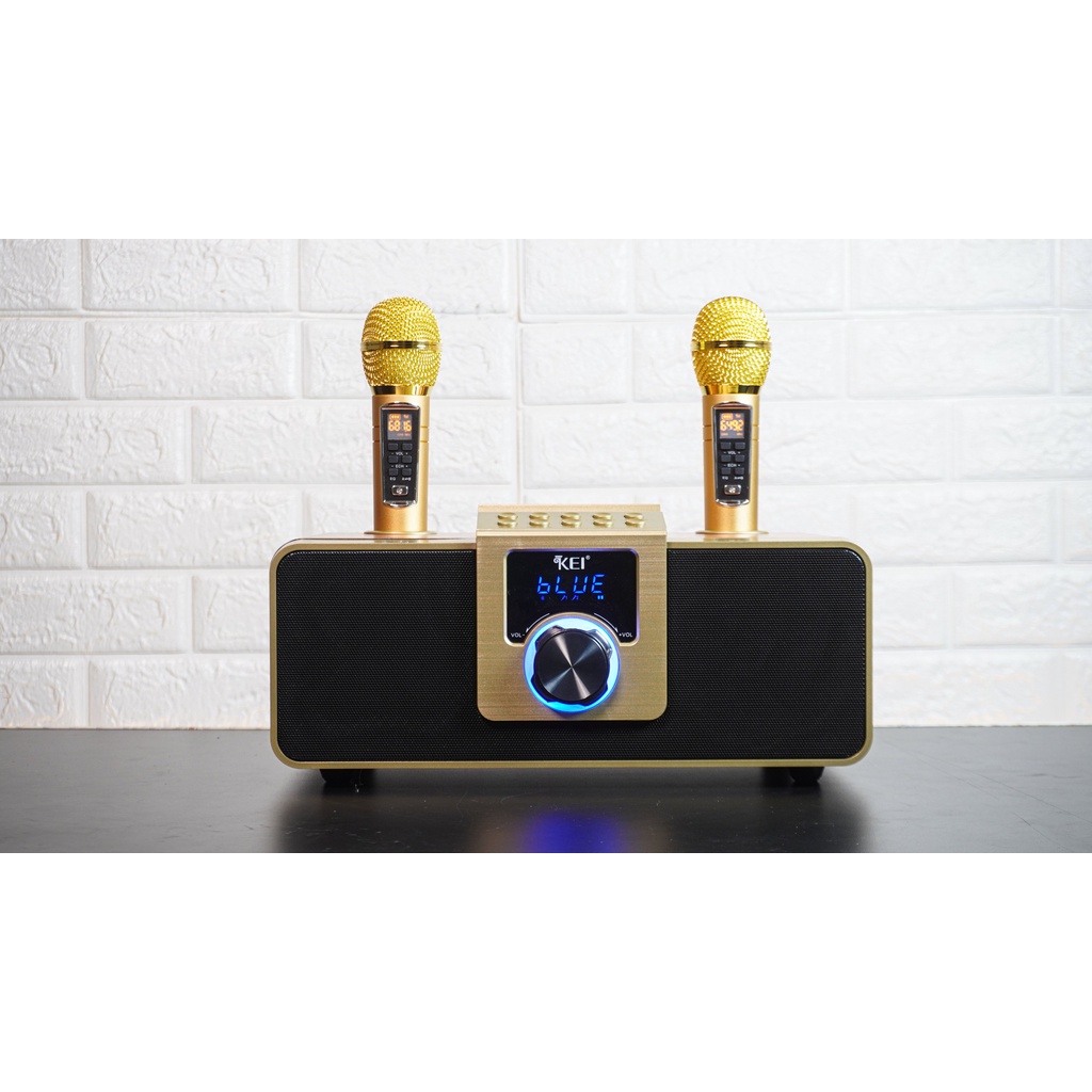 Loa karaoke bluetooth KEI K08-Tặng kèm 2 micro không dây có màn hình LCD-Sạc pin cho mic ngay trên loa-Chỉnh bass treble