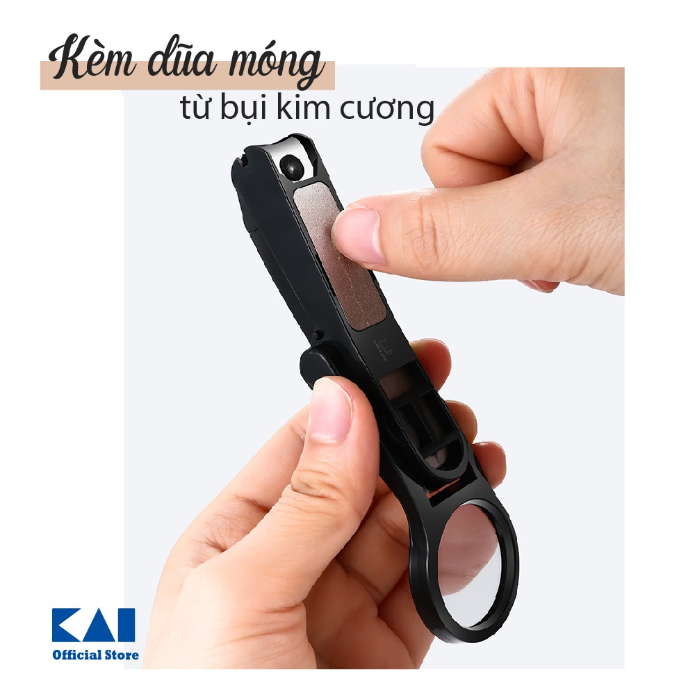 Bấm móng tay Nhật KAI HC1823 kèm kính lúp x 2.5 - dũa và đựng móng thừa - BH 12 tháng 1 ĐỔI 1