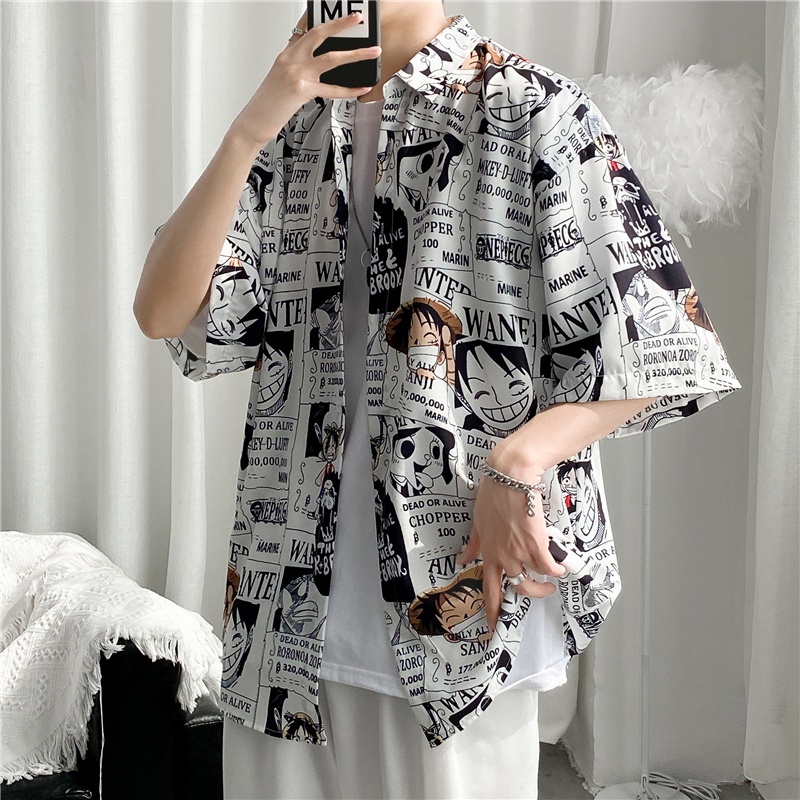 Áo Sơ Mi Tay Ngắn Dáng Rộng In Họa Tiết Hoạt Hình Phong Cách Hàn Quốc Thời Trang Mùa Hè Cho Nam