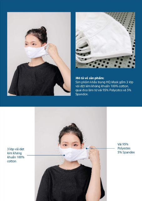 Combo 10 khẩu trang vải dệt kim kháng khuẩn HQ Mask 3 lớp