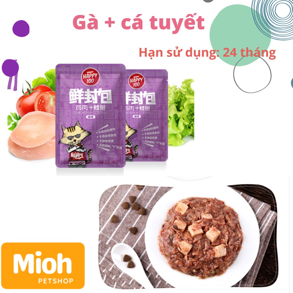 Pate Wanpy Happy 100 dạng gói 70g Pate cho mèo - Thức ăn ướt cho mèo 6 vị gói 70gr