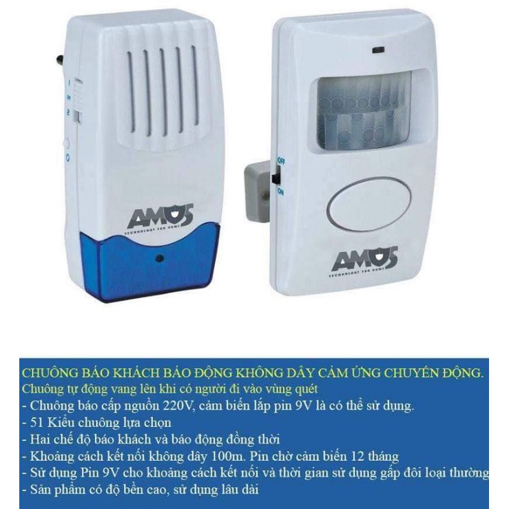 Khuyến mãi có hạn Chuông báo khách báo động cảm ứng hồng ngoại  AMOS chính hãng