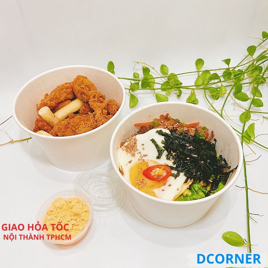 10 Tô Giấy 1000ml Có Nắp - Tô Giấy Trắng Trơn Dùng 1 Lần