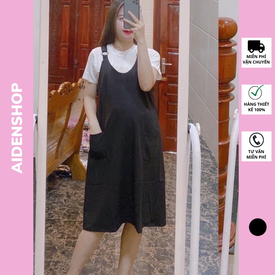 Váy yếm bầu công sở Aidenshop đầm bầu thiết kế màu đen áo riêng