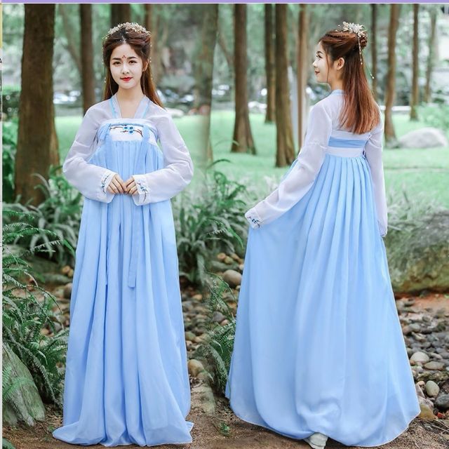 Bộ đồ cổ trang Hán Đường trắng đỏ thêu hoa cực đẹp TẶNG TRÂM CÀI, CHU SA