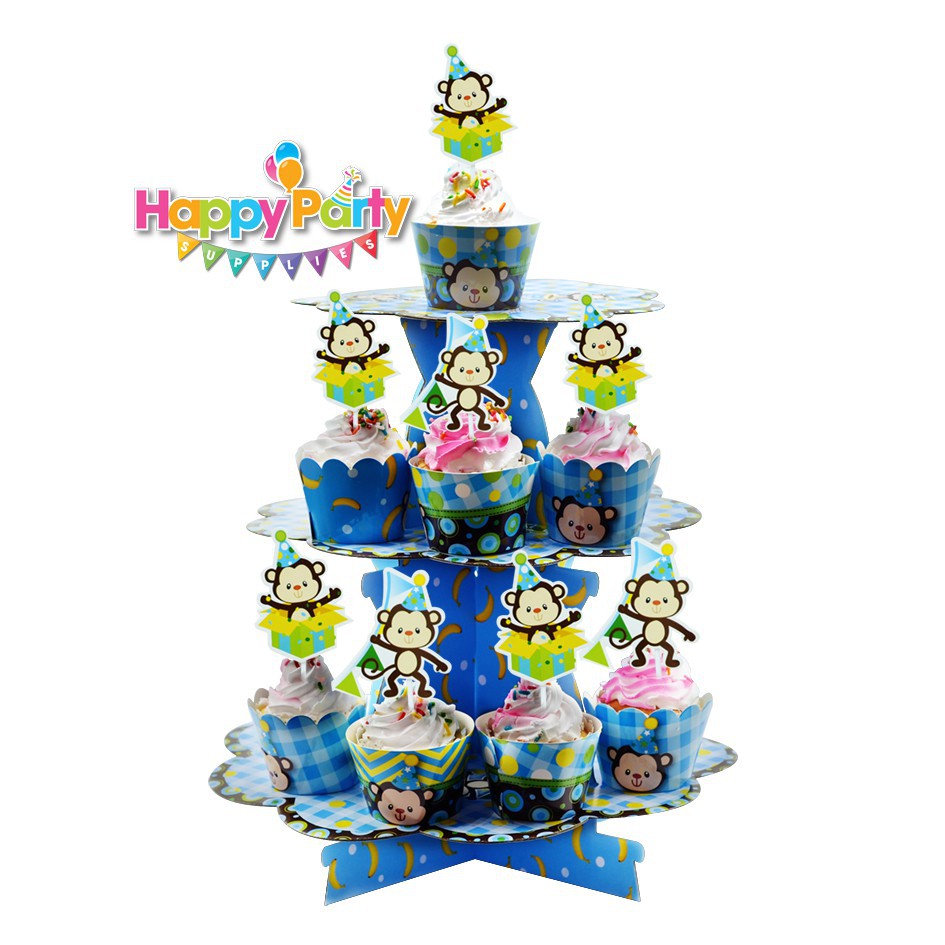 set khỉ xanh phụ kiện trang trí sinh nhật - Monkey happy birthday party decorating